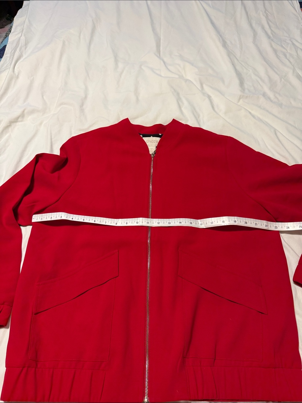 Chico's Vibrant Red Bomber Jacket with Zip - Picture 4 of 6